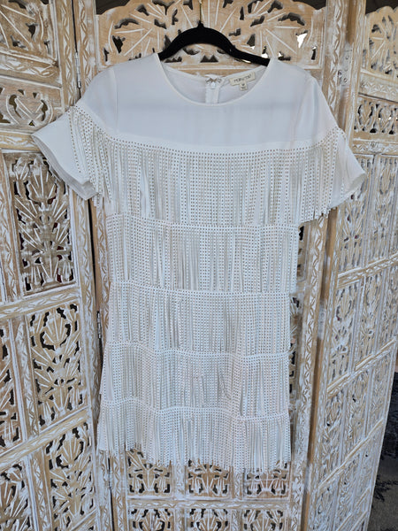 White Stud Fringe Dress