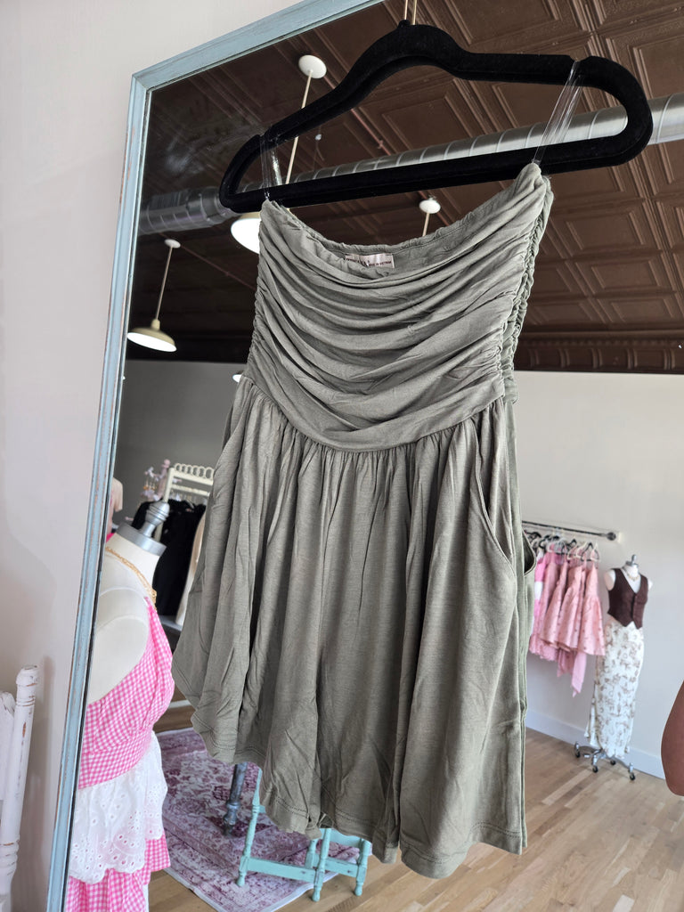 Lt Olive Strapless Tube Top Romper