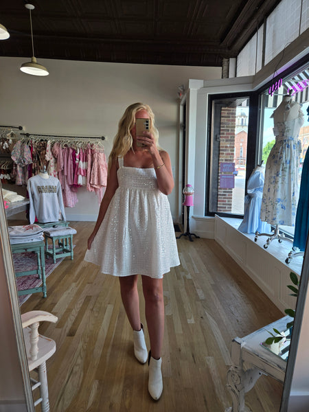 White Sequins Tunic Mini Dress