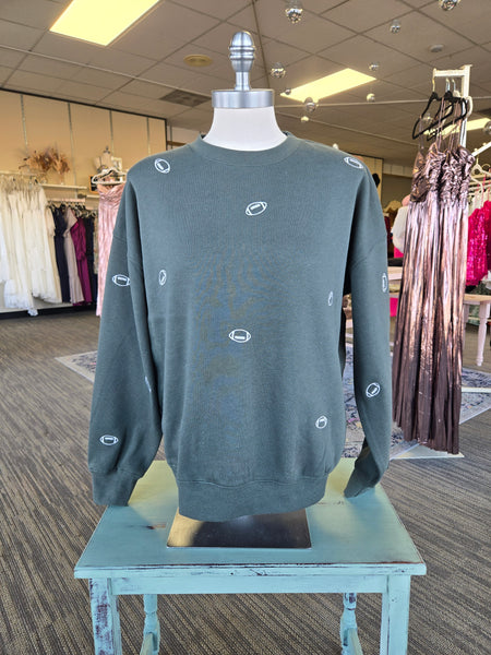 Chic Green Embroidery Football Sweatshirt