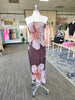 Brown Floral Tube Slit Dress