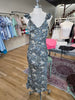 Denim Bloom Floral Flutter Shoulder Maxi Dress