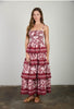 Wine Floral Tiered Maxi Dress