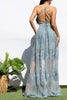 Dusty Blue Lace Maxi Dress with Cut Out