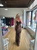 Brown W/ Black Velvet Floral Maxi
