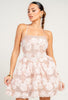 Rose Strappy Open Back 3d Sequin Lace Mini Dress