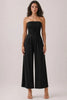 Black Ruched Strapless Jumpsuit