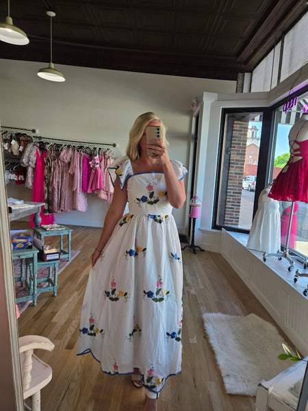 White Embroidery Floral Maxi Dress