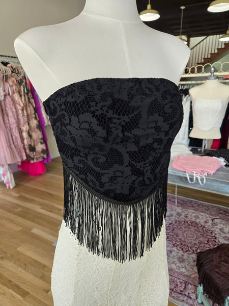 Black Lace Fringed Top