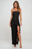 Black Lace Ruffle Slit Maxi Dress