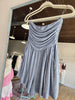 Blue Grey Strapless Tube Top Romper
