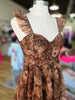 Brown Floral Corset Tiered Midi Dress