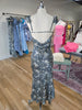 Denim Bloom Floral Flutter Shoulder Maxi Dress