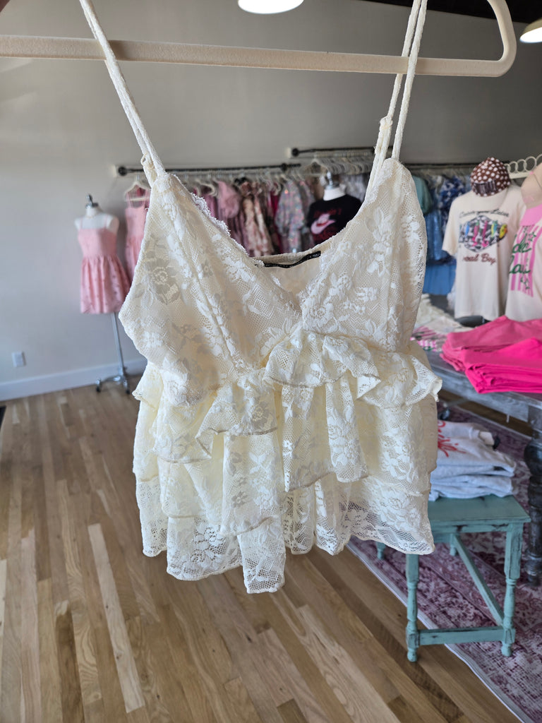 Cream Tiered Lace Babydoll Cami Top