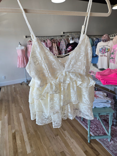 Cream Tiered Lace Babydoll Cami Top