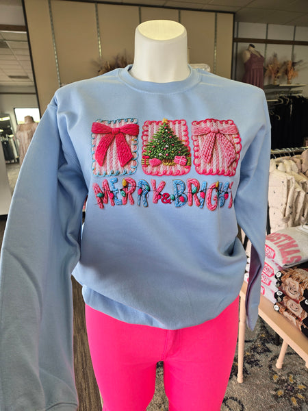 Faux Crochet Preppy Christmas Trio Sweatshirt