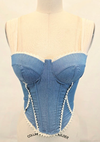Denim Blue Corset Top W/Lace