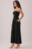 Black Ruched Strapless Jumpsuit