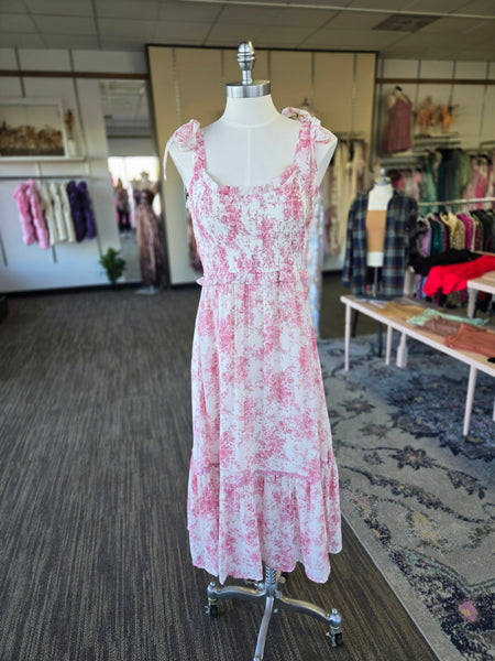 Mauve/Ivory Floral Smocked Midi Dress