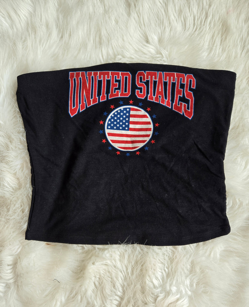 Patriotic Usa Graphic Black Tube Top