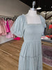 Sage Tulle Puff Sleeve Smocked Midi
