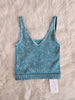 Lt Teal 2 Way Washed Ribbed Crop Tank