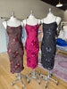 Wine Mesh Floral Embroidery Midi Dress
