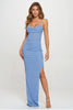 Sky Blue Glitter Pleated Wrap Maxi Dress