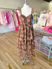Brown Floral Corset Tiered Midi Dress