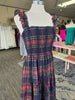 Navy Multi Plaid Smocked Midi Dress