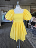 Yellow Puff Sleeve Bow-back Mini Dress