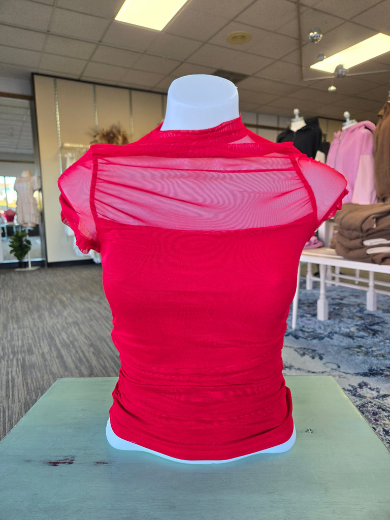 Red Mock Mesh Top