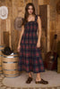 Navy Multi Plaid Smocked Midi Dress