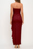 Burgundy Lace Ruffle Slit Maxi Dress