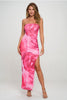 Pink Floral Tube Slit Maxi Dress