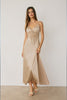 Lt Champagne Satin Lace Detail Maxi Dress