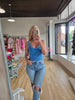 Bright Blue 2 Way Washed Ribbed Crop Tank