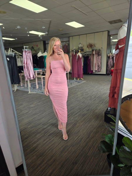 Pink Pearl Mesh Bodycon Midi Dress