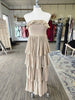 Taupe Tiered Strapless Ruffle Dress