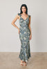 Denim Bloom Floral Flutter Shoulder Maxi Dress