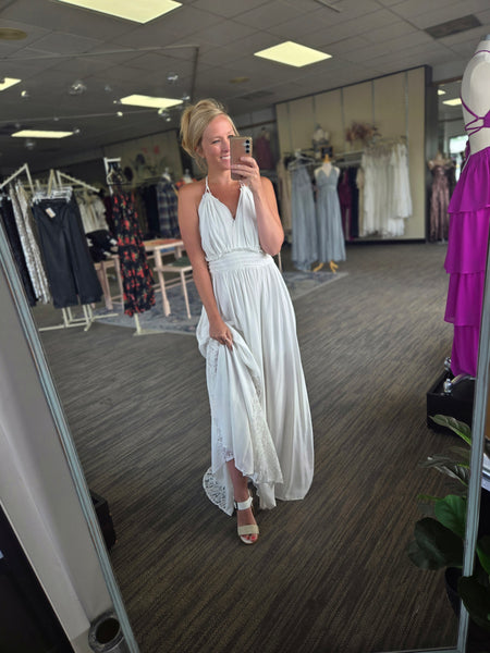 Off White Halter Maxi Dress W/Lace