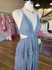 Dusty Blue Lace Maxi Dress with Cut Out