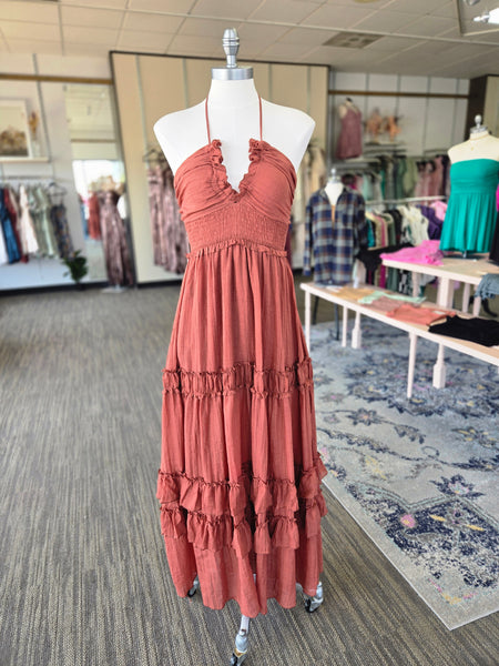Rust V Neck Woven Maxi Dress