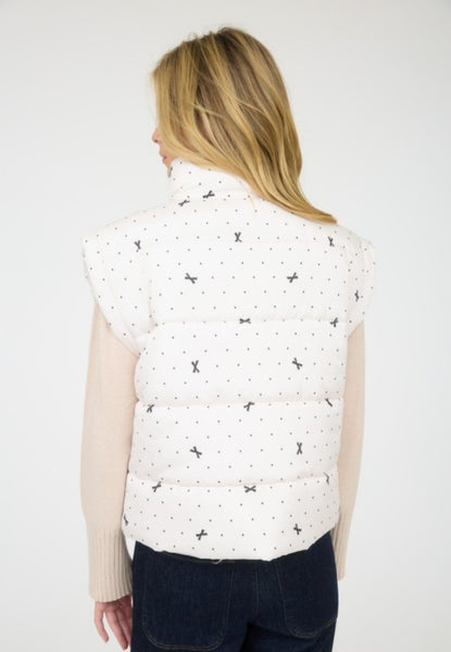 Ivory Polka Dot & Bow Puffer Vest