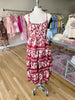 Wine Floral Tiered Maxi Dress