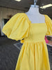 Yellow Puff Sleeve Bow-back Mini Dress