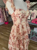 Rose Floral Tiered Midi Dress