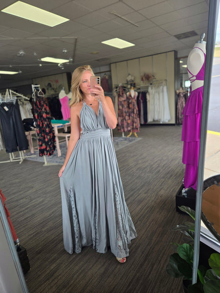 Sage Halter Maxi Dress W/Lace