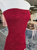 Burgundy Lace Ruffle Slit Maxi Dress