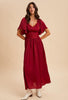 Burgundy Satin Lace Detail Maxi